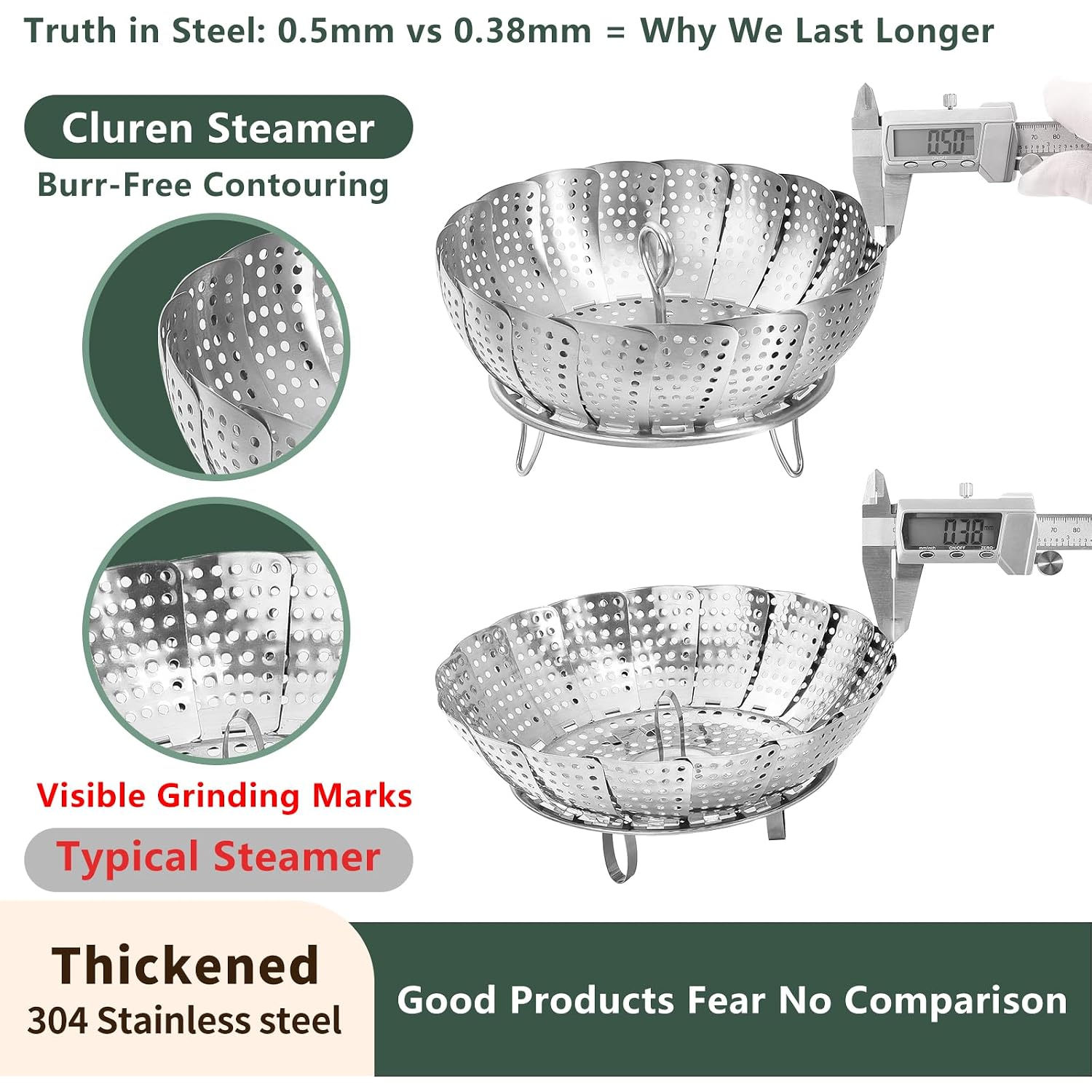 Steamer Basket For Cooking 304 Stainless Steel Entirely Thickened,Collapsible Steamer Insert For Pots, Fits Instant Pot/Skillets (5.5'' To 9.5'')
