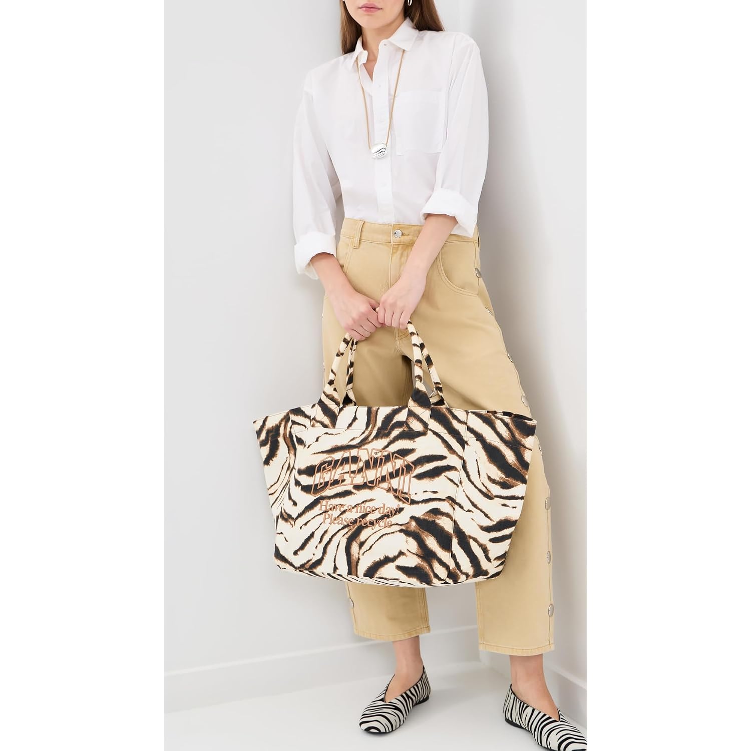 Ganni Women'S Xxl Zebra Shopper Tote