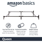 Amazon Basics Metal Bed Frame, 9-Leg Support Base for Box Spring and Mattress, Queen Size, Tool-Free Easy Assembly, 79.5" L x 59.5" W x 7" H, Black