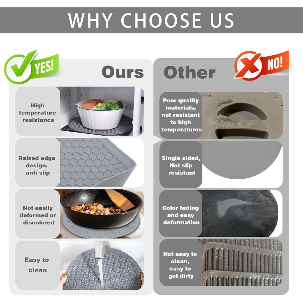 To encounter Silicone Microwave Mat - Round 12" x 12" - Set of 2 Heat Resistant Multifunctional Mat, Splatter Guard, Trivet, Hot Pad, Pot Holder