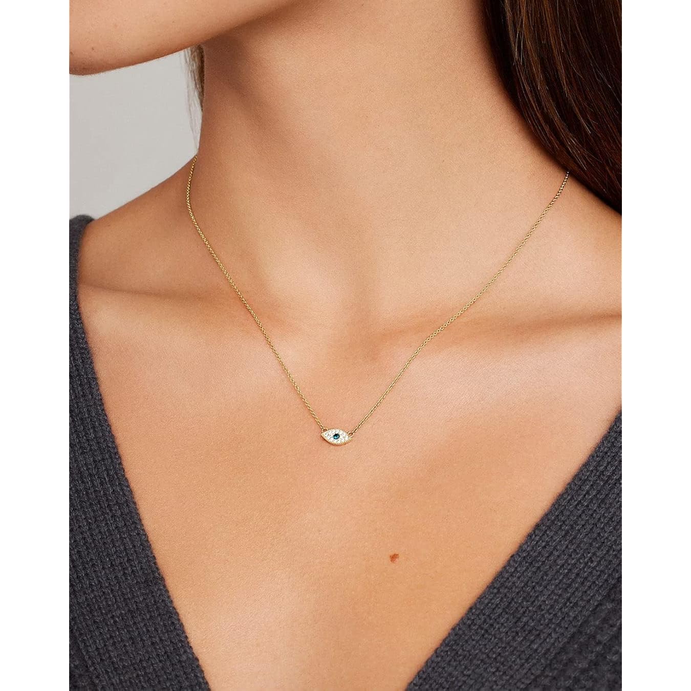 gorjana - Evil Eye Pendant Necklace - 18K Gold Plated - Adjustable Link Chain wITH White CZ and London Blue Nanogem Talisman - Perfect for Layering - Long-Lasting