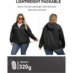 Plus Size Womens Rain Jacket With Hood Waterproof Raincoats Lightweight Packable Outdoor Trench Coat Xl-5Xl