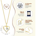 Moissanite Cross Necklace for Women in Light-Up Gift Box Heart Cross Jewelry 1CT Pendant for Women Mothers Day Gifts for Wife Anniversary Birthday Gifts (S925 Sterling Silver/18K Real Gold Filled)