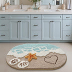LUMI Soft and Absorbent Beach Bathroom Rug, Non-Slip Backing, Ideal for Bathroom, Kitchen and Entryway Decor, Sea Beach Starfish Shell Bath Decor, Blue, 22"x34"