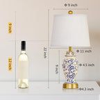 Chinoiserie Ceramic Table Lamps Set Of 2 For Living Room Bedroom Bedside, Traditional Blue Porcelain Classic Table Lamp For Nightstand Entryway, 2 Led Bulbs Included (Gold)