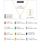 FUNEIA Diamond Necklaces for Women 14K Gold Plated Emerald Birthstone Necklace for Women Mothers Dainty Gold Necklace Blue Green Cubic Zirconia Pendant Necklace Birthday Gifts for Women Jewelry