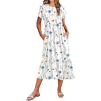 Zeagoo Women Summer Midi A Line Dress Short Sleeve Casual Flowy Tiered Beach Long Sundress With Pockets 2026 Vacation Travel