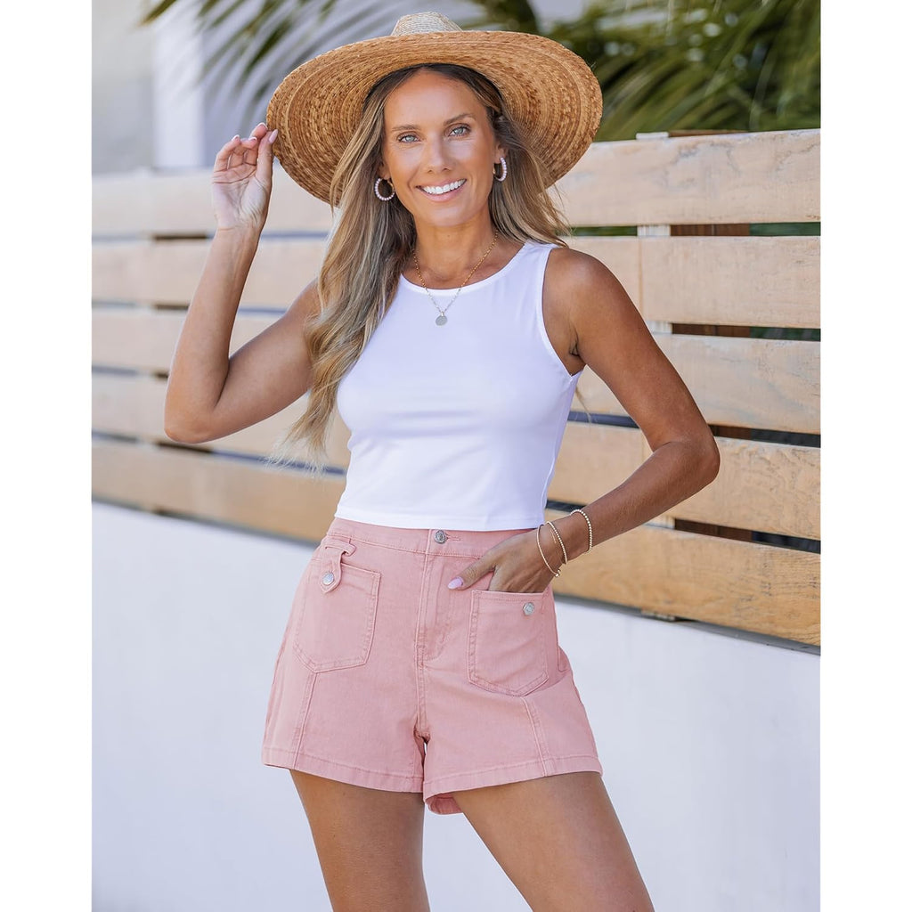 Jean Shorts for Women High Waisted Wide Leg Elastic Waist Stretchy Denim Jorts Summer Causal Shorts with Pockets