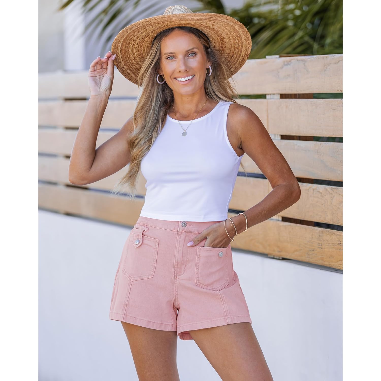 Jean Shorts for Women High Waisted Wide Leg Elastic Waist Stretchy Denim Jorts Summer Causal Shorts with Pockets