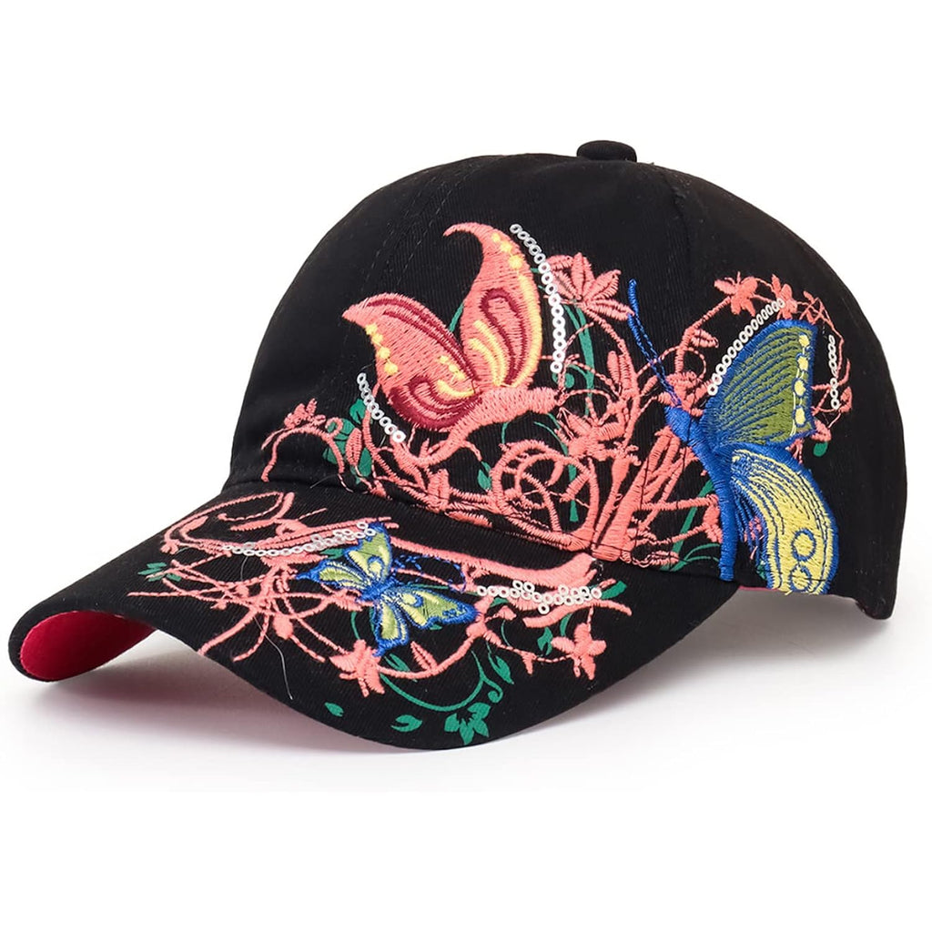 Trucker Hats California H Womens Hat Trendy Creativity Flowers Butterfly Sequins Embroidered Baseball Cap Black