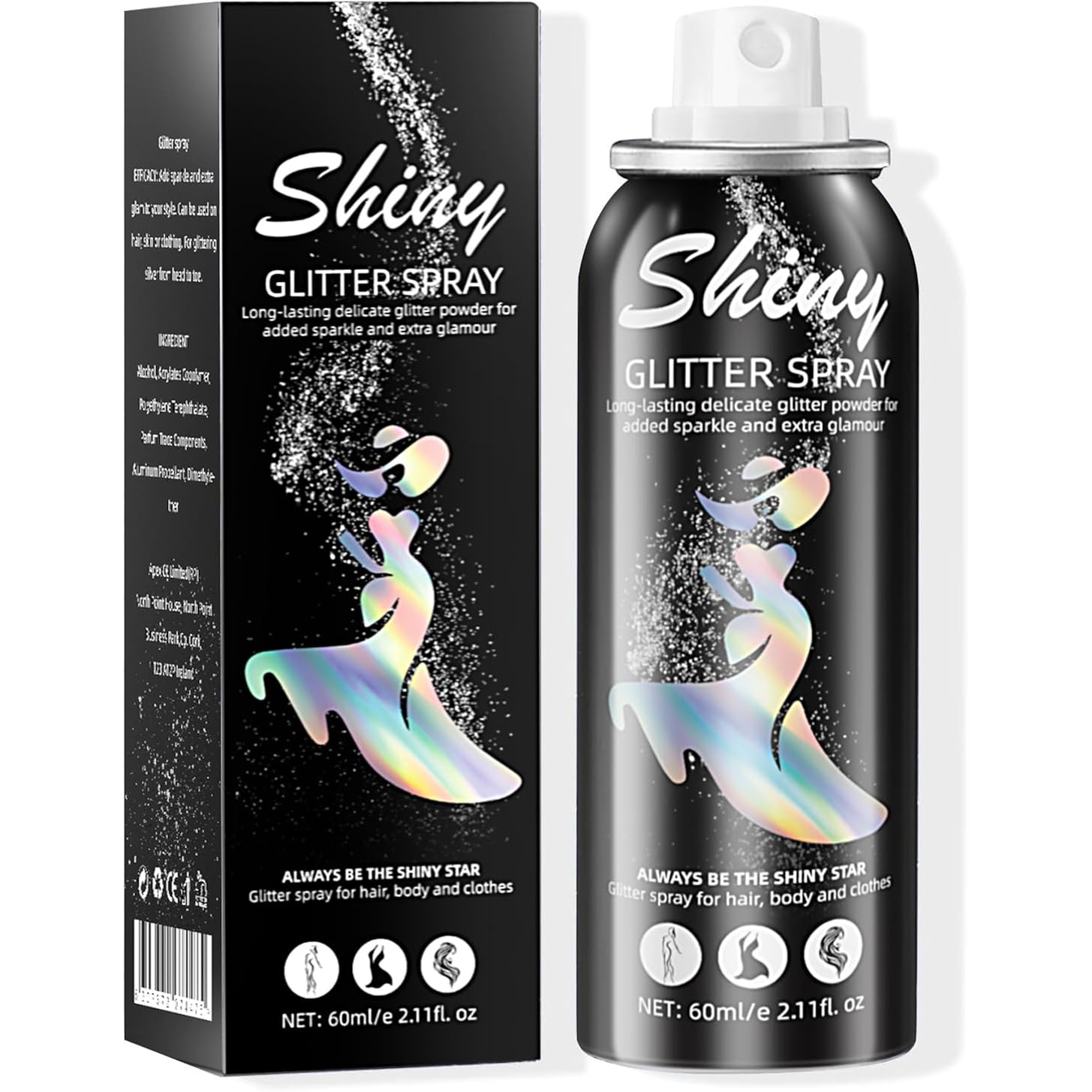 Body Glitter, Body Glitter Spray, Glitter Spray For Hair And Body, Long-Lasting And Quick-Drying Silver Glitter Hairspray Suitable For Stage, Festival Rave And Makeup Prom (2.11 Fl Oz)