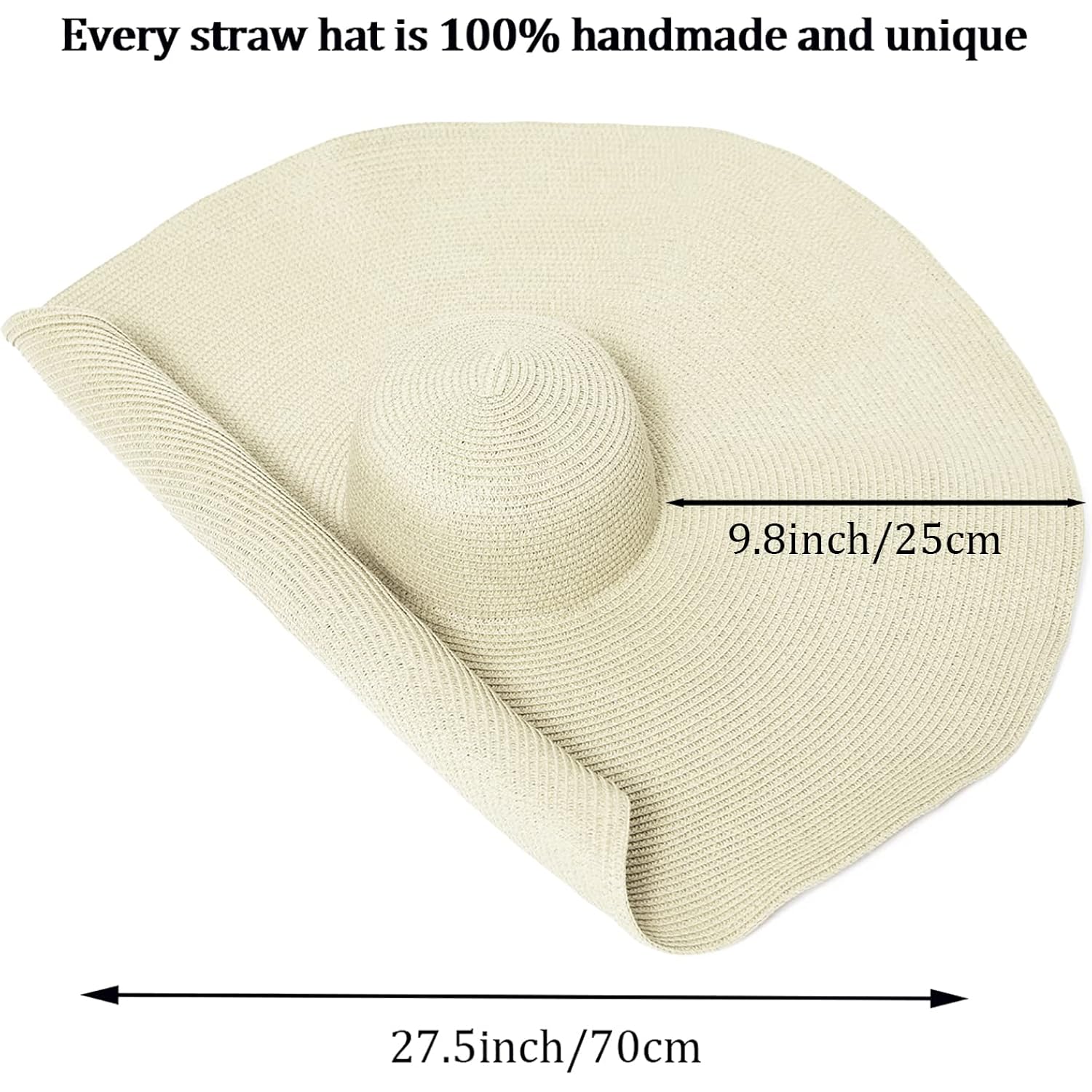 Oversized Beach Straw Hat For Women, Fashion Large Wide Brim Visor Hats Handmade Roll Up Floppy Sun Hat For Summer Beach Cap