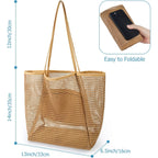 Iioscre Beach Bag for Women, Causal Hobo Pool Bags with Zipper Inner Pocket, Foldable Swim Tote Bag for Vacation Essentials