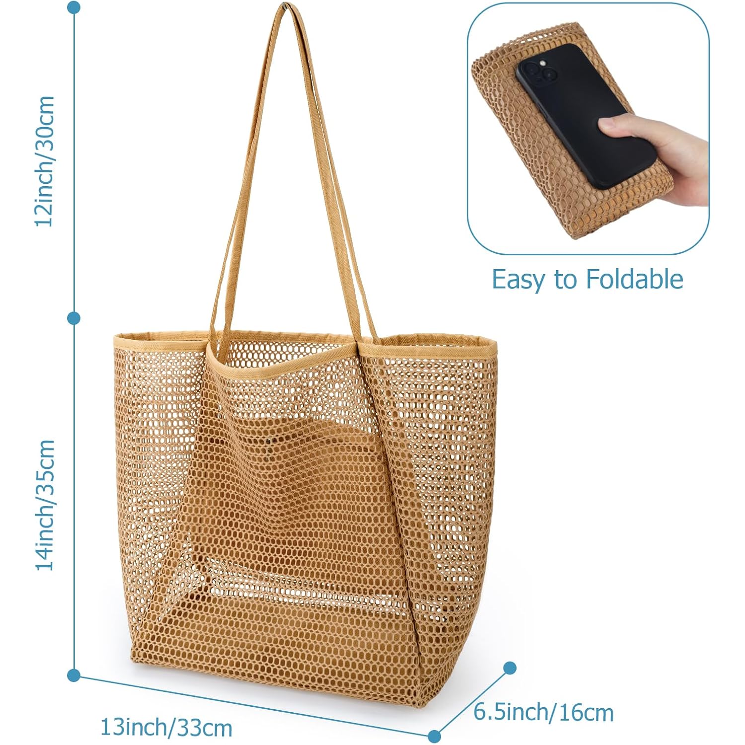 Iioscre Beach Bag for Women, Causal Hobo Pool Bags with Zipper Inner Pocket, Foldable Swim Tote Bag for Vacation Essentials