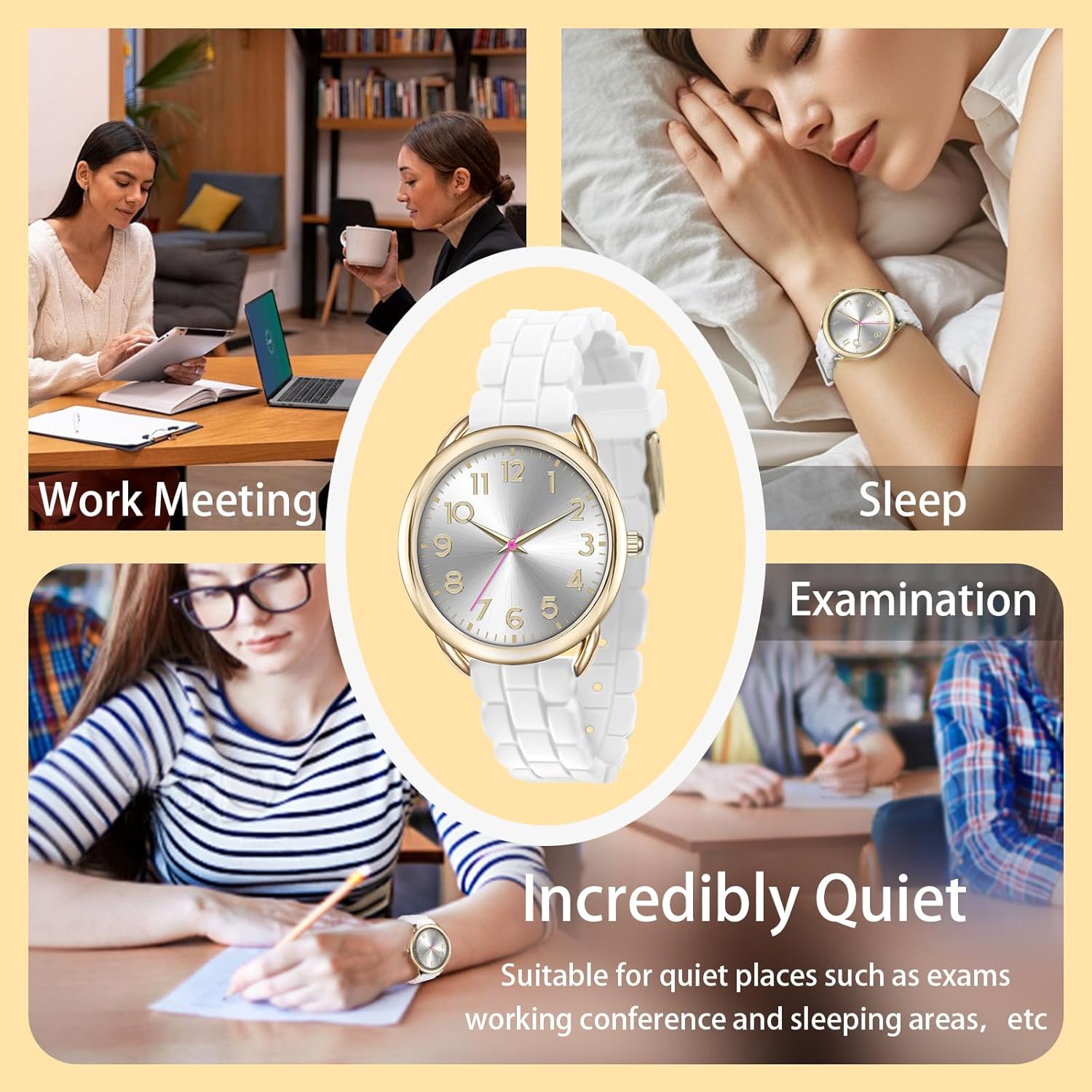 Asan Ge Analog Watch for Women Large Numerals Face Easy Time Reading Silicone Strap Casual Watch Water Resistant 100 feet