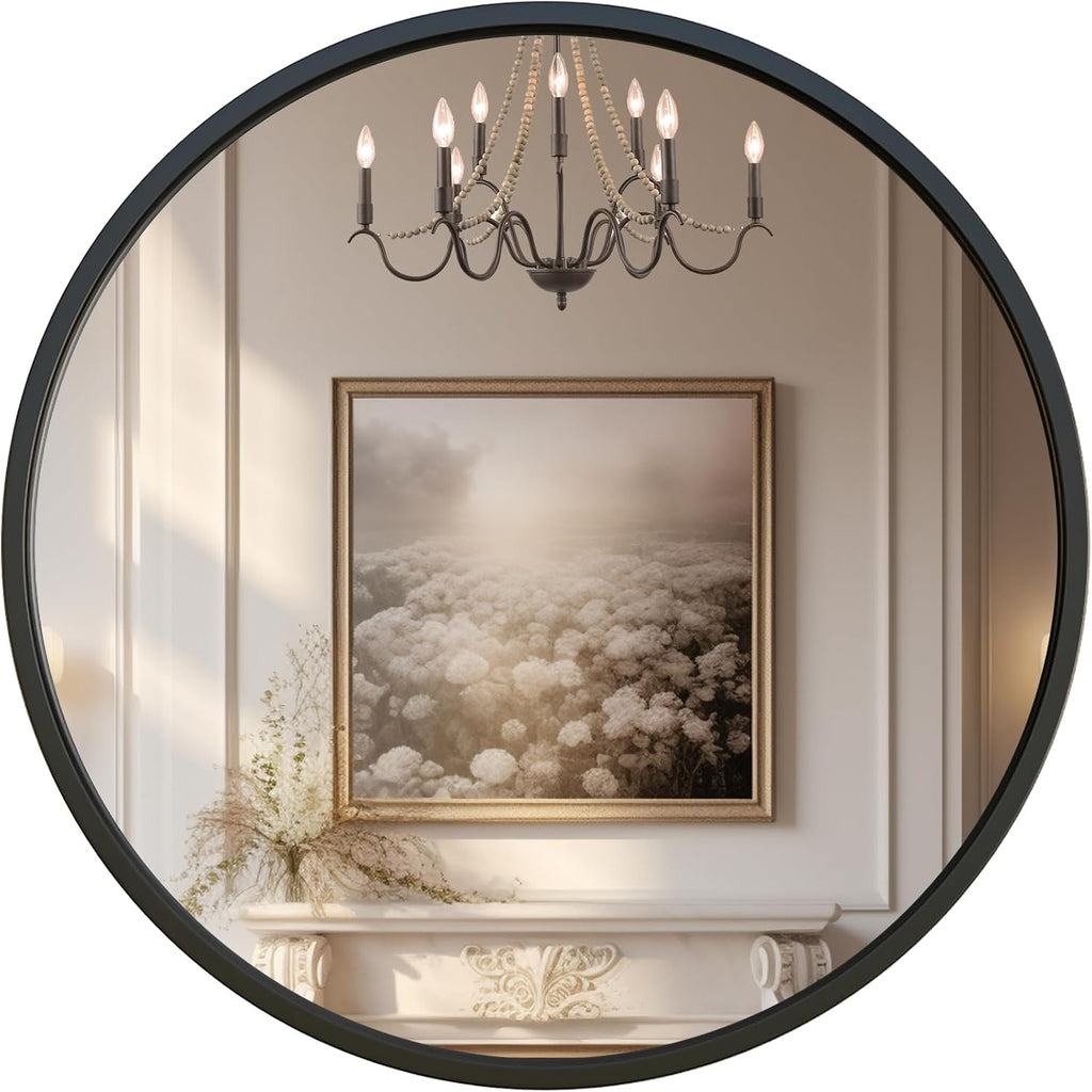 Black Round Mirror 32 Inch Circle Mirror For Bathroom Vanity, Entryway, Living Room, Round Bathroom Mirror For Wall