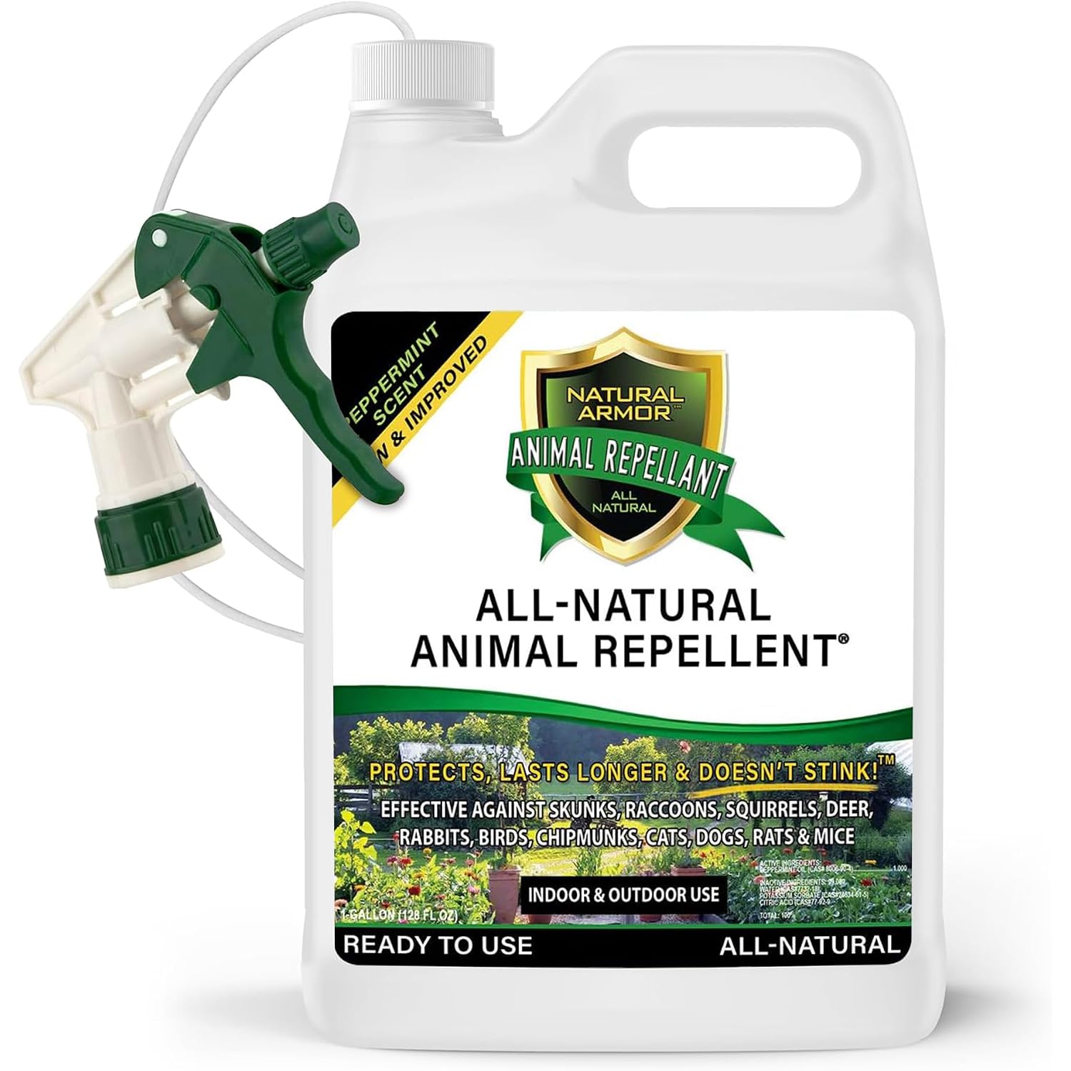 Animal & Rodent Repellent Spray. Repels Skunks, Raccoons, Rats, Mice, Deer Rodents & Critters. Repeller & Deterrent In Powerful Peppermint Formula – 128 Fl Oz Gallon Ready To Use