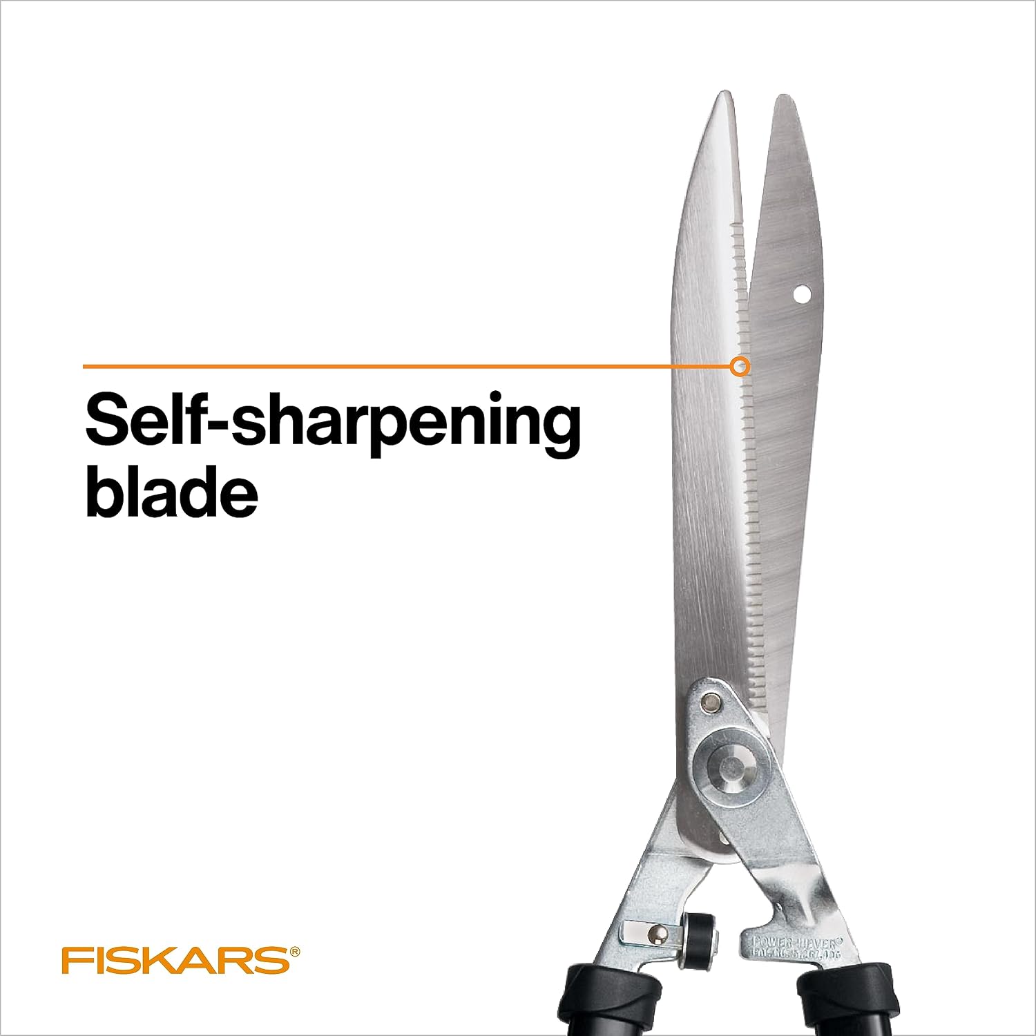 Fiskars Power-Lever Extendable Hedge Shears, Self-Sharpening Serrated Steel Blades For Clean Cuts, Handles Adjust 25"-33" For High Reach, Multiplies Leverage For 2X Power, 10" Blades, Orange/Black