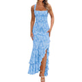 Boriflors Women'S Elegant Ruched Floral Maxi Dress Mesh Mermaid Ruffle Wedding Guest Cocktail Long Formal Dresses