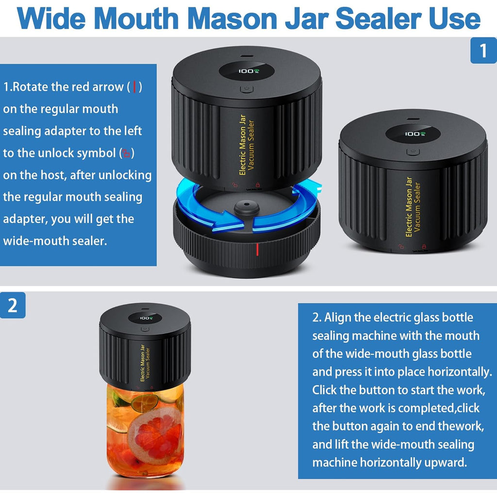 LOVE MOMENT Electric Mason Jar Vacuum Sealer Kit for Wide Mouth and Regular Mouth Mason Jars