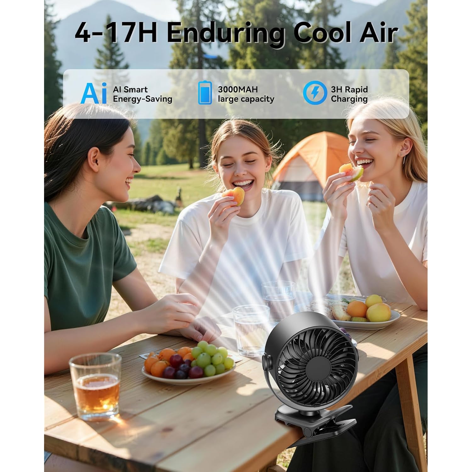 Portable Clip On Fan, 100-Speed Rechargeable Usb Fan With Led Display, 360° Rotation & Strong Airflow Desk Fan, Up To 17 Hours Small Battery Fan For Outdoor Travel Camping Treadmill Car (Black)