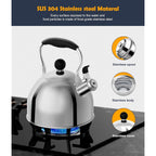 Tea Kettle, 2 Quart Stainless Steel Whistling Tea Kettle, Stovetop Whistling Teakettle Tea Pots for Stove Top with Ergonomic Folding Handle, Small Teapot, Water boiler for Tea, Coffee (Silver)