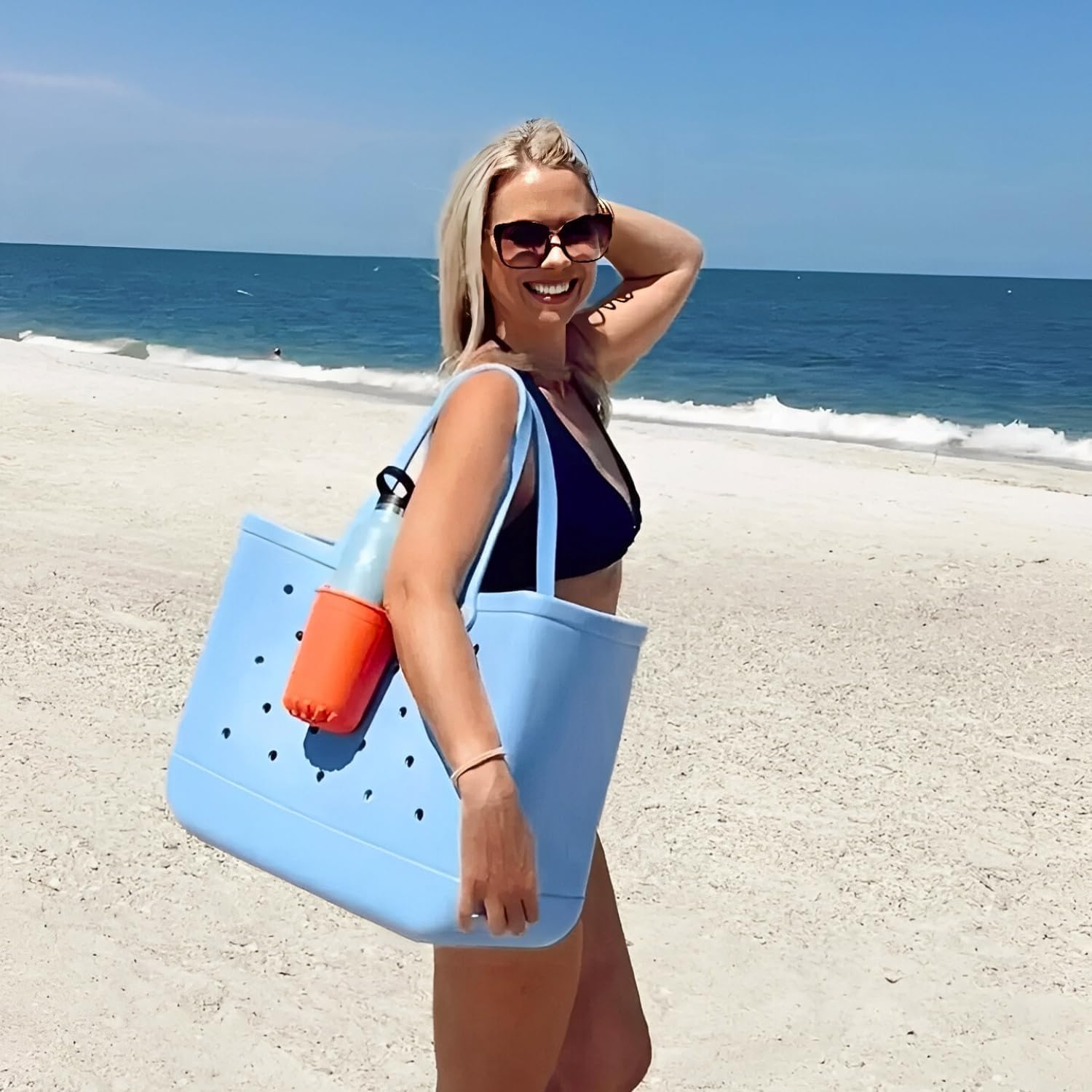 Extra-Large Tote Beach Bag - 19In L X 9In W X 13In H, Waterproof & Sandproof & Washable, Shoulder Shopping Handbag Casual Travel Totes Bag For Pool, Boat, Groceries, Work, Sports丨Sky Blue