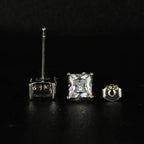 925 Sterling Silver Stud Earrings, 4 Pairs Square Cubic Zirconia Stud Earrings Set for Women Men 3 4 5 6mm
