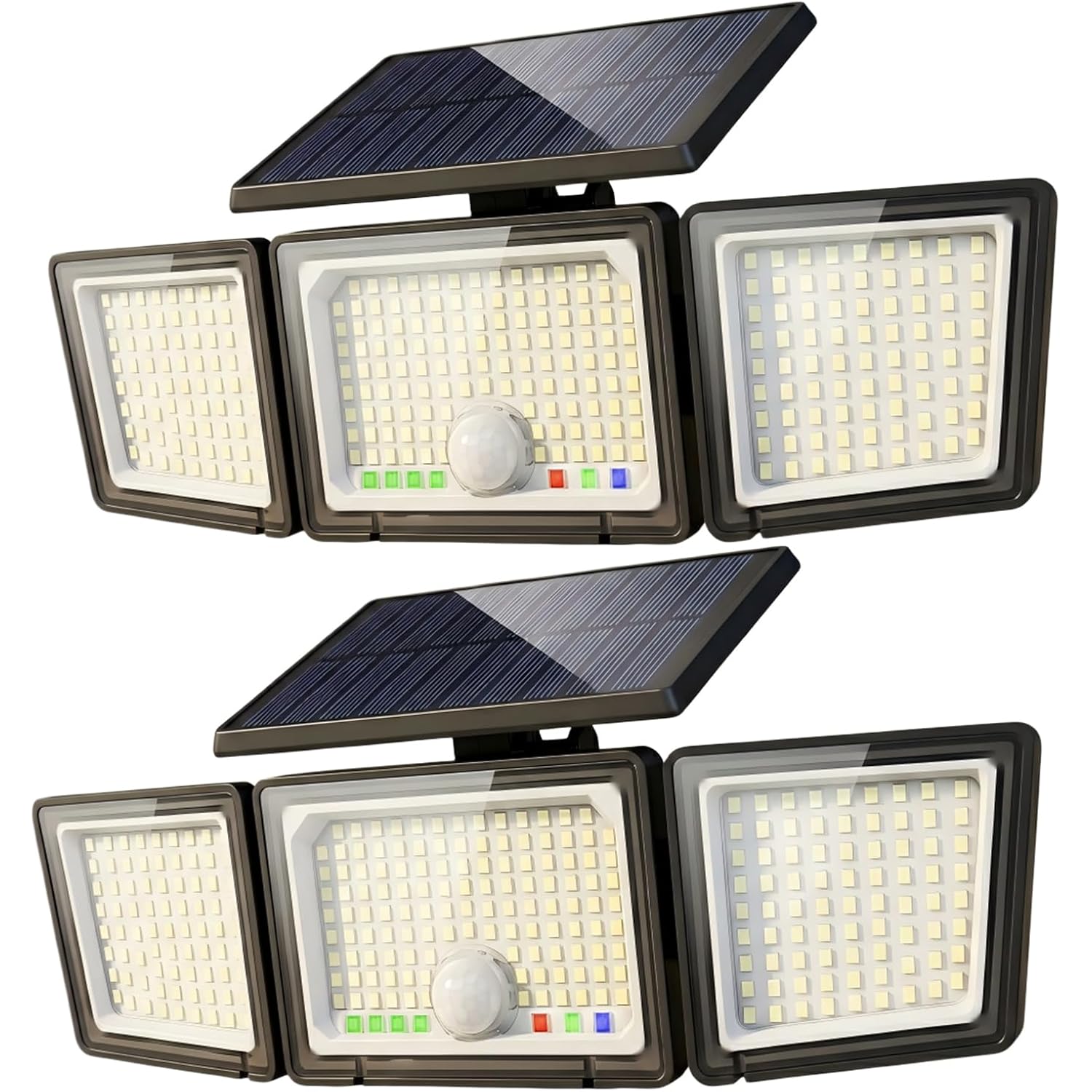 Solar Outdoor Lights Motion Sensor, 2500Lm 286 Led Security Flood Lights With Visual Battery & Mode Display, 3 Lighting Modes, Ip65 Waterproof 3-Head Wide Angle For Garage, Yard, Patio (2 Pack)