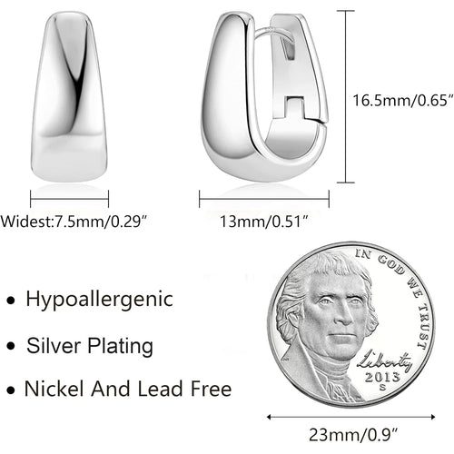 925 Sterling Silver Earrings Small Chunky Silver Earrings for Women 14K Gold Plated Small Hoop Earrings Silver Hypoallergenic Earrings Small Thick Huggie Hoops Earrings
