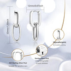 14K Gold Plated 925 Sterling Silver Dangle Earrings For Women Drop Earrings Small Sterling Silver Earrings Square Huggie Paperclip Dangly Hoop Silver Hoops Earrings Jewelry