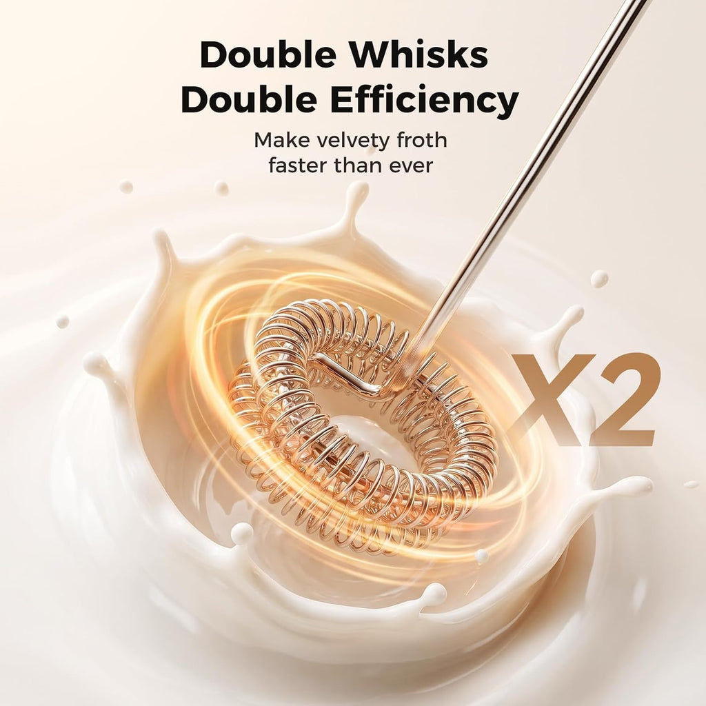 Rechargeable Milk Frother Handheld, Electric Foam Maker With Dual Spring Whisk, 3 Speeds For Coffee, Latte, Matcha, Hot Chocolate, Portable Charging Usb-C Stainless Steel Hand Drink Mixer