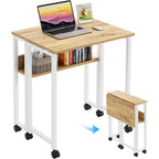 Greenforest Folding Desk With Wheels, 24.8" Rolling Table For Small Spaces | Storage Shelf, Lockable Casters, Compact Portable Workstation, Space-Saving Foldable Sofa Table, Home Office, Mobile, Oak