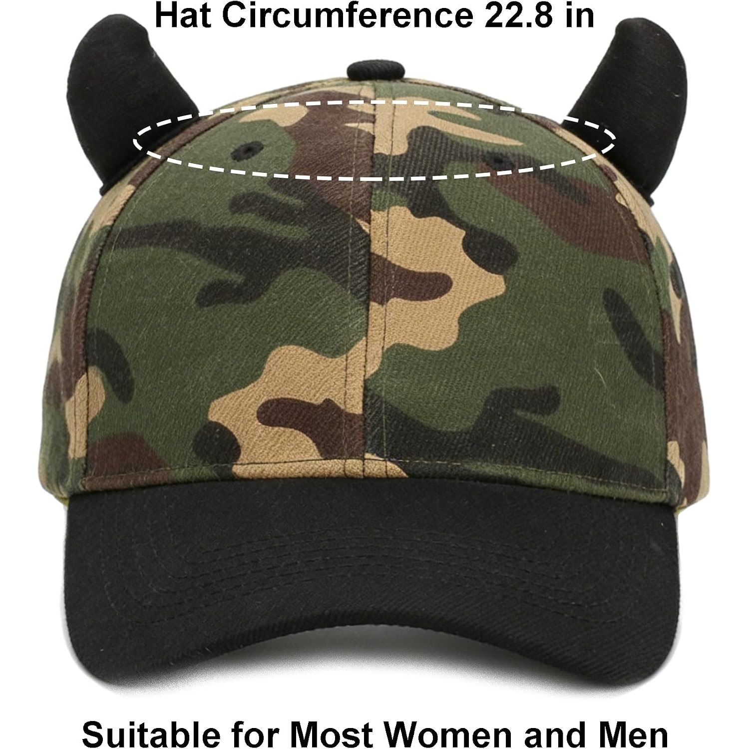 Unisex Camouflage Baseball Cap Outdoor Adjustable Devil Horn Trucker Hat for Halloween Cosplay Party Camouflage