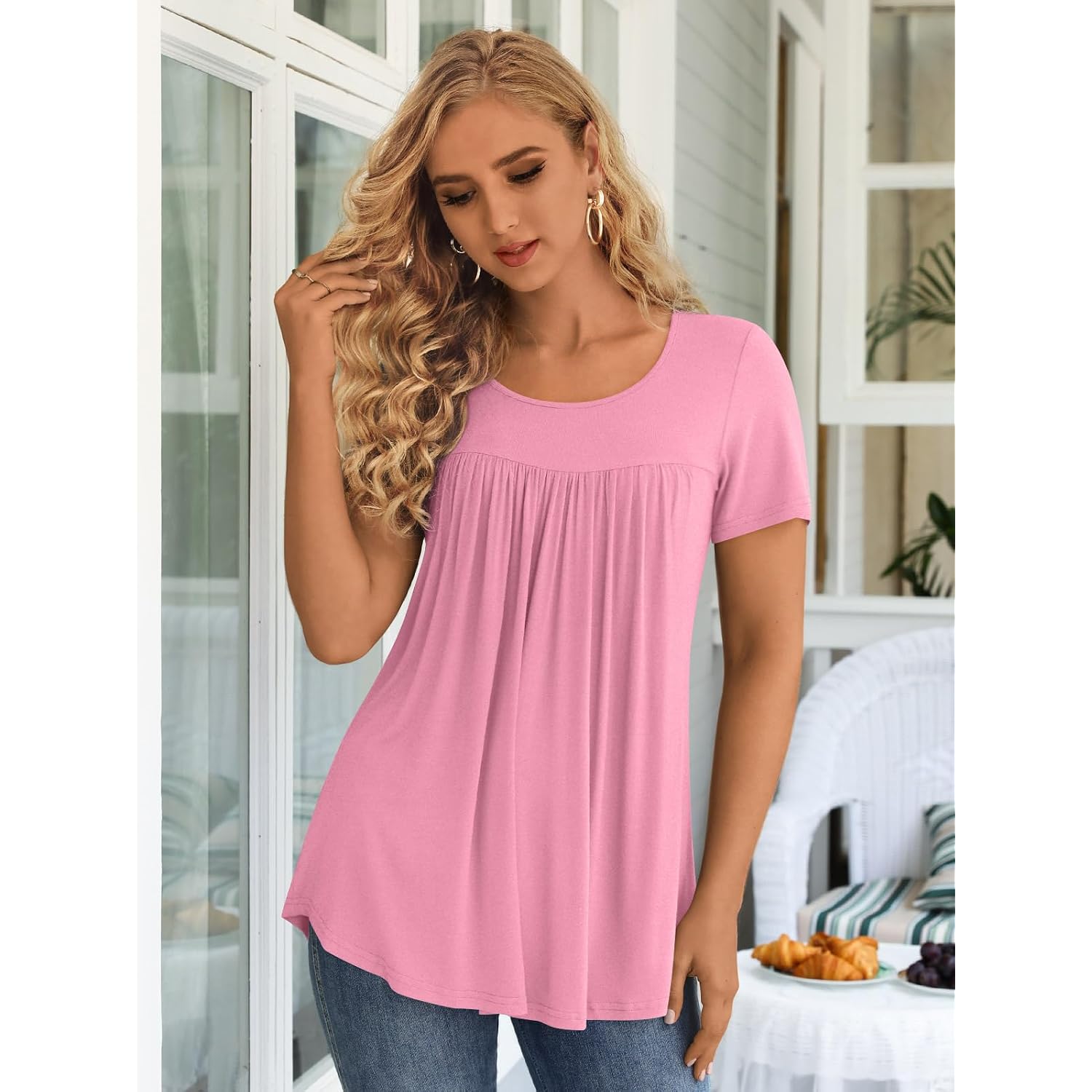 Womens Tunic Tops 2026 Short Sleeve Shirts Summer Casual Tee Comfy Blouses S-4Xl