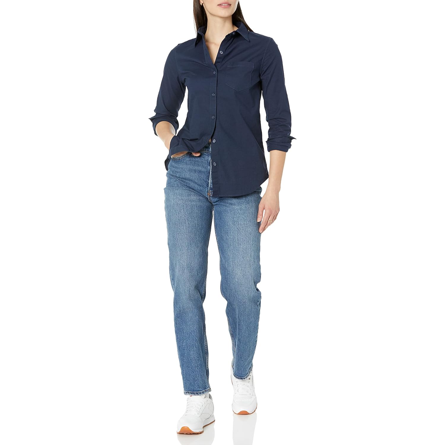 Women's Long Sleeve Button Down Stretch Oxford Shirt (Available in Plus Size)