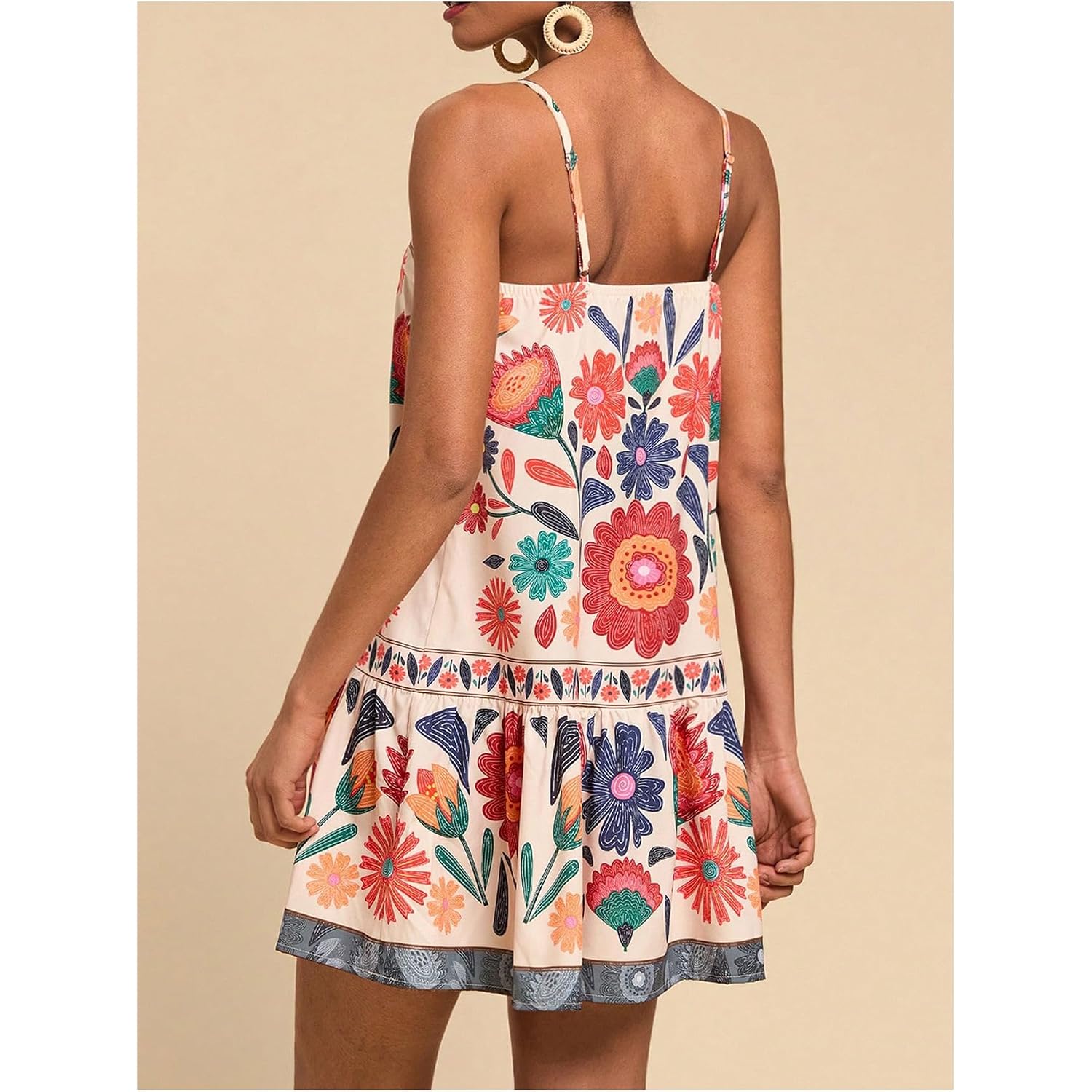 Roseseek Women'S Floral Boho Flowy Mini Cami Dress Ruffle Hem Spaghetti Strap Vacation Tank Dresses