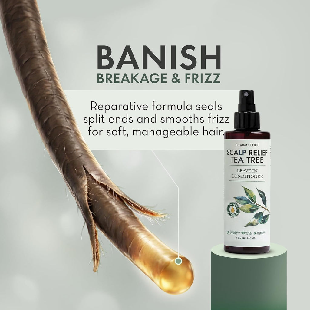 Leave In Conditioner Spray - Tea Tree Scalp Treatment - Anti-Dandruff and Dry & Itchy Scalp Treatment, Hydrating & Medicated Formula for Psoriasis and Scalp Care - Detangles & Nourishes Hair.