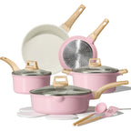 Carote Ceramic Cookware Set, 14 Pcs Pots And Pans Set Non Stick, Pot And Pan Set With Frying Pan, Induction Ready Cooking Set For Kitchen, Pfos/Pfoa/Pfas Free, Pink