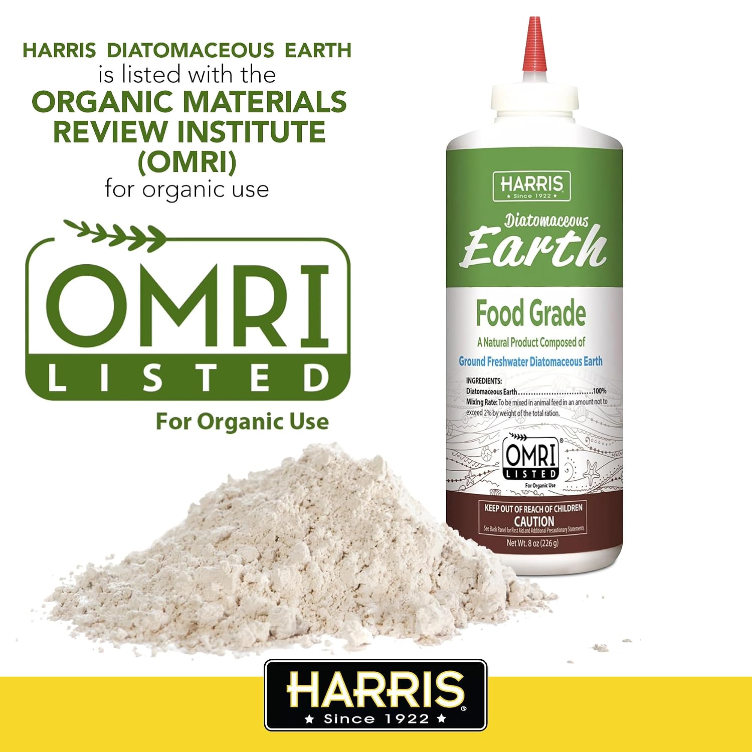 Harris Diatomaceous Earth Food Grade, Half Pound With Easy Application Puffer Tip