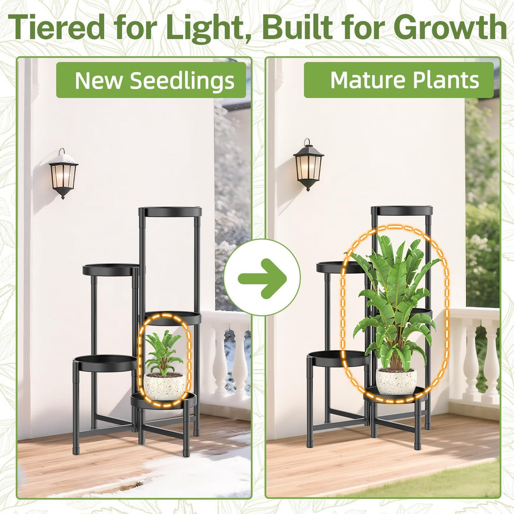 Plant Stand Indoor Outdoor, 5 Tier Corner Metal Flower Display Holder Shelf, Folding Tall Orchid Rack For Patio Balcony Porch Garden Living Room House, Black