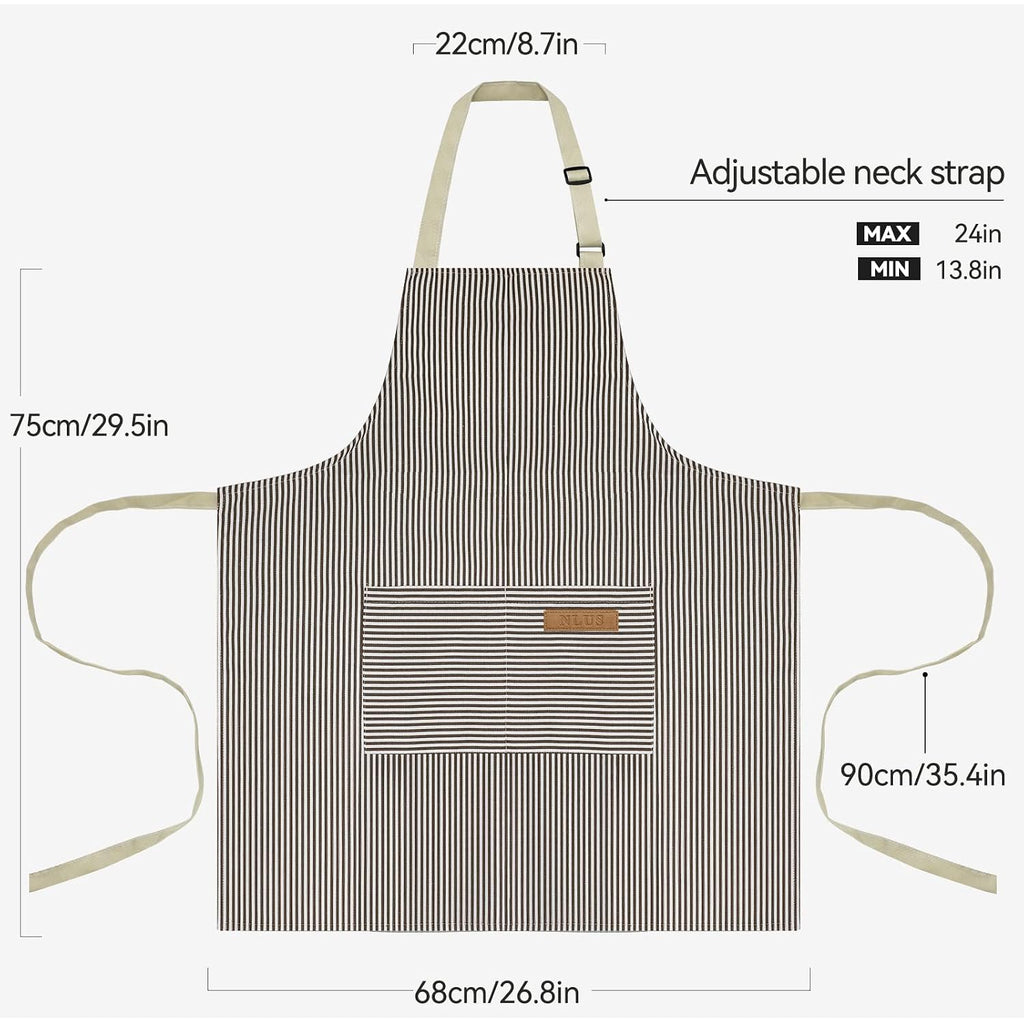 2 Pack Kitchen Cooking Aprons, Adjustable Bib Soft Chef Apron With 2 Pockets For Men Women(Black/Brown Stripes)