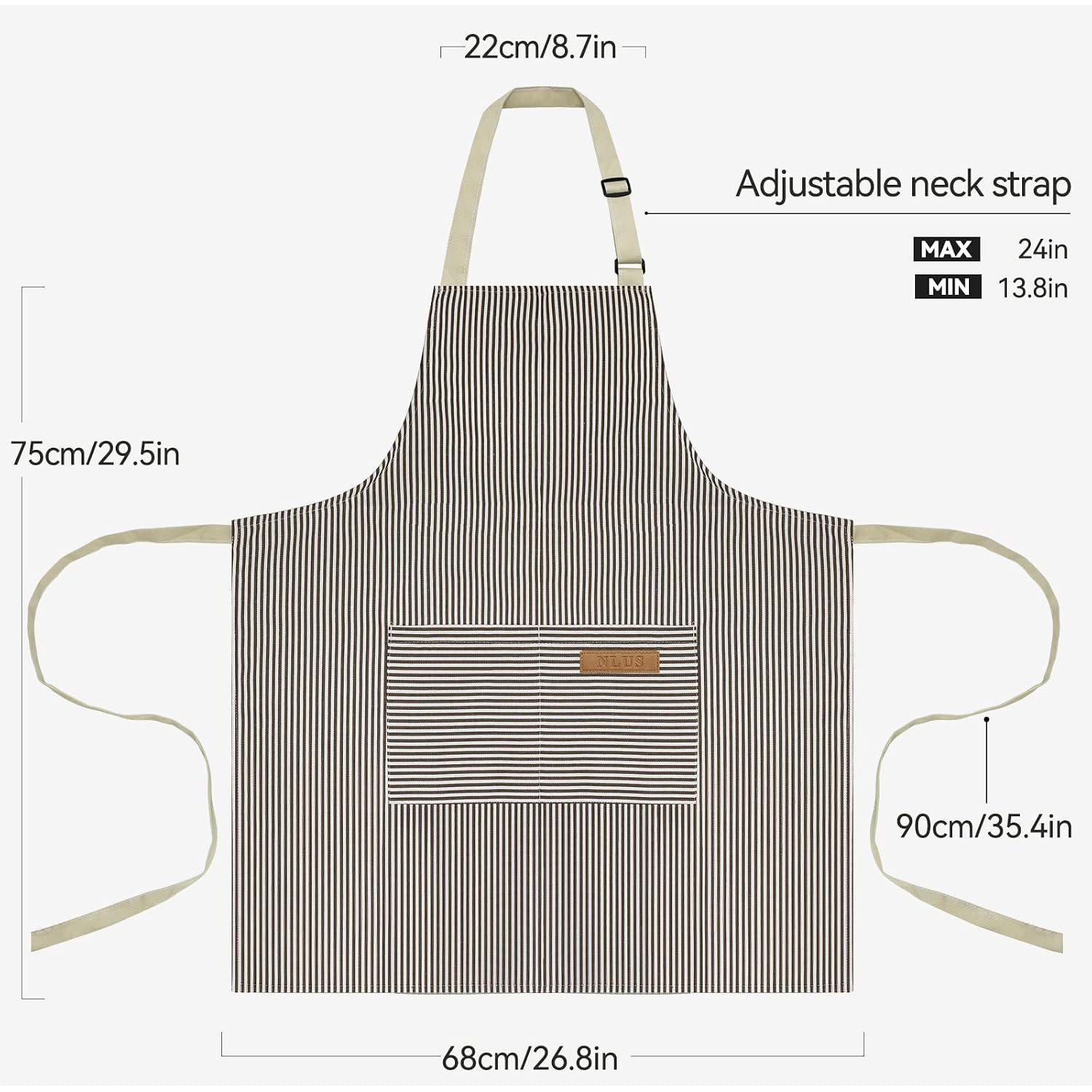 2 Pack Kitchen Cooking Aprons, Adjustable Bib Soft Chef Apron With 2 Pockets For Men Women(Black/Brown Stripes)
