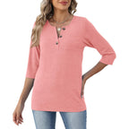 Womens Tops 3/4 Length Sleeve V Neck Loose Casual T Shirts Summer Cloithes 2026