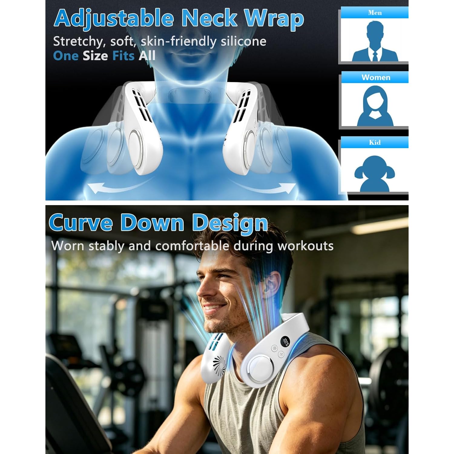 Neck Fan With Cooling Plate-24H Quiet Powerful Fans That Blow Cold Air-5 Speed&Power Led Display-Usb 5500Mah Bladeless Wearable Personal Ac Cooler For Women,Men,Kids,Travel,Outside,Indoor White