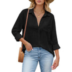Hotouch Womens Button Down Shirts Linen Cotton Long Sleeve Blouses Casual Collared Loose Fit Gauze Tops With Pocket