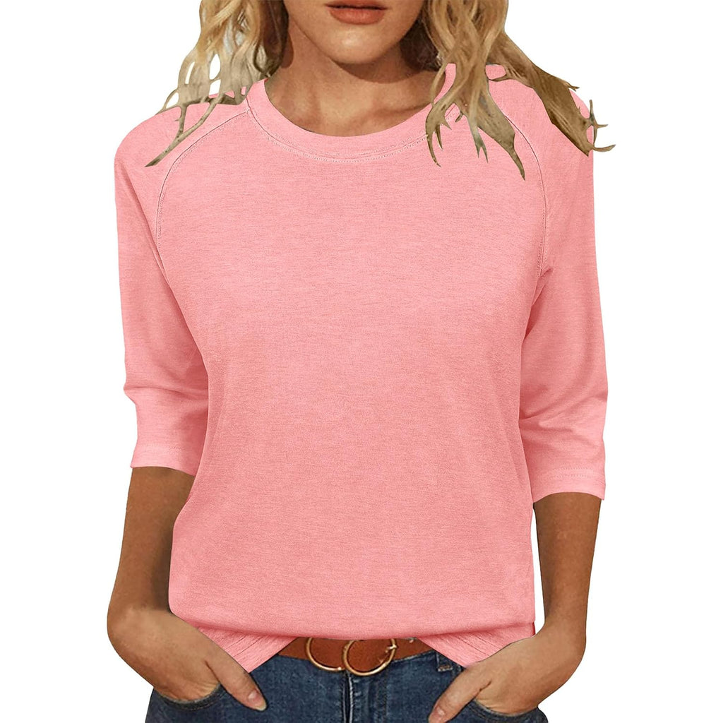 JomeDesign Womens Tops Casual 3/4 Sleeve Crew Neck Shirts Loose Fit Tunic Blouses Summer Tees