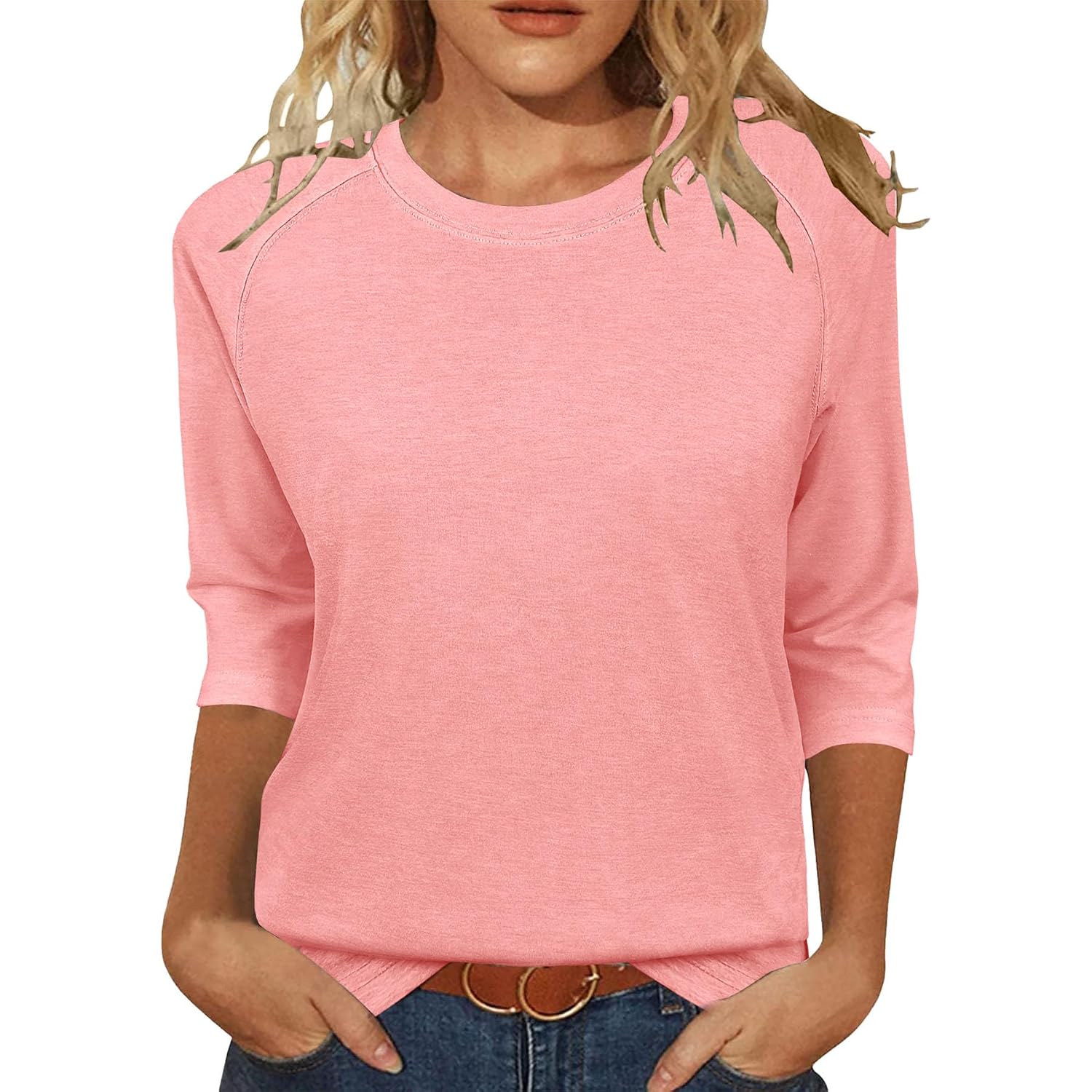 JomeDesign Womens Tops Casual 3/4 Sleeve Crew Neck Shirts Loose Fit Tunic Blouses Summer Tees