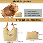 Straw Tote Bags For Women, Summer Straw Purses And Handbags Shoulder Woven Raffia Beach Bag With Coin Purse