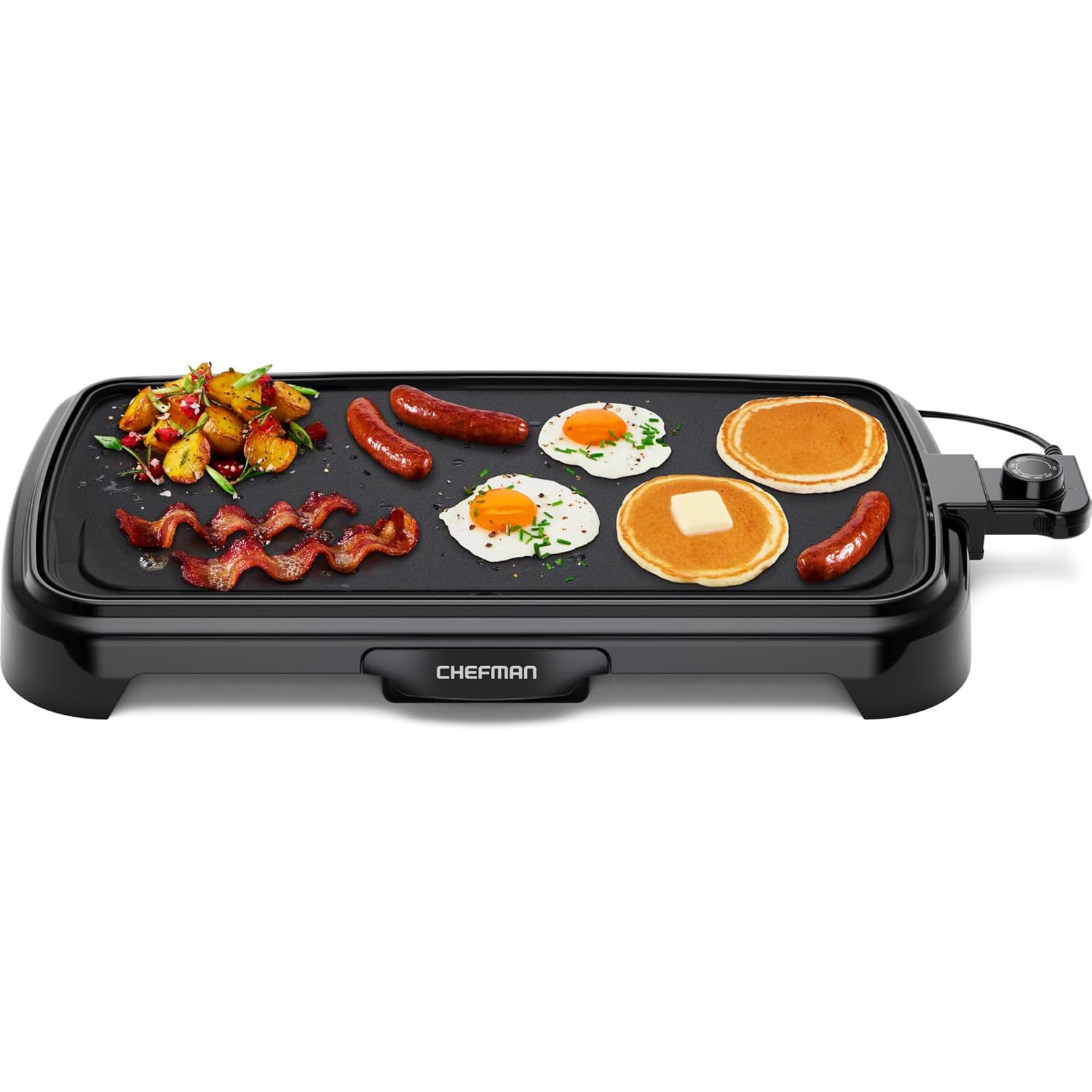 Chefman XL Electric Griddle with Removable Temperature Control, Immersible Flat Top Grill, Burger, Eggs, Pancake Griddle, Nonstick Extra Large Cooking Surface, Slide Out Drip Tray, 10 x 20 Inch